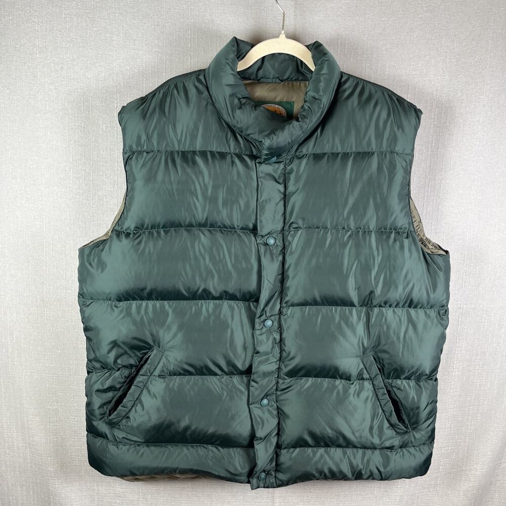 Cabela's Warm Vest Goose Down Mens Size XL Tall Puffer Green Snaps Nylon Great!